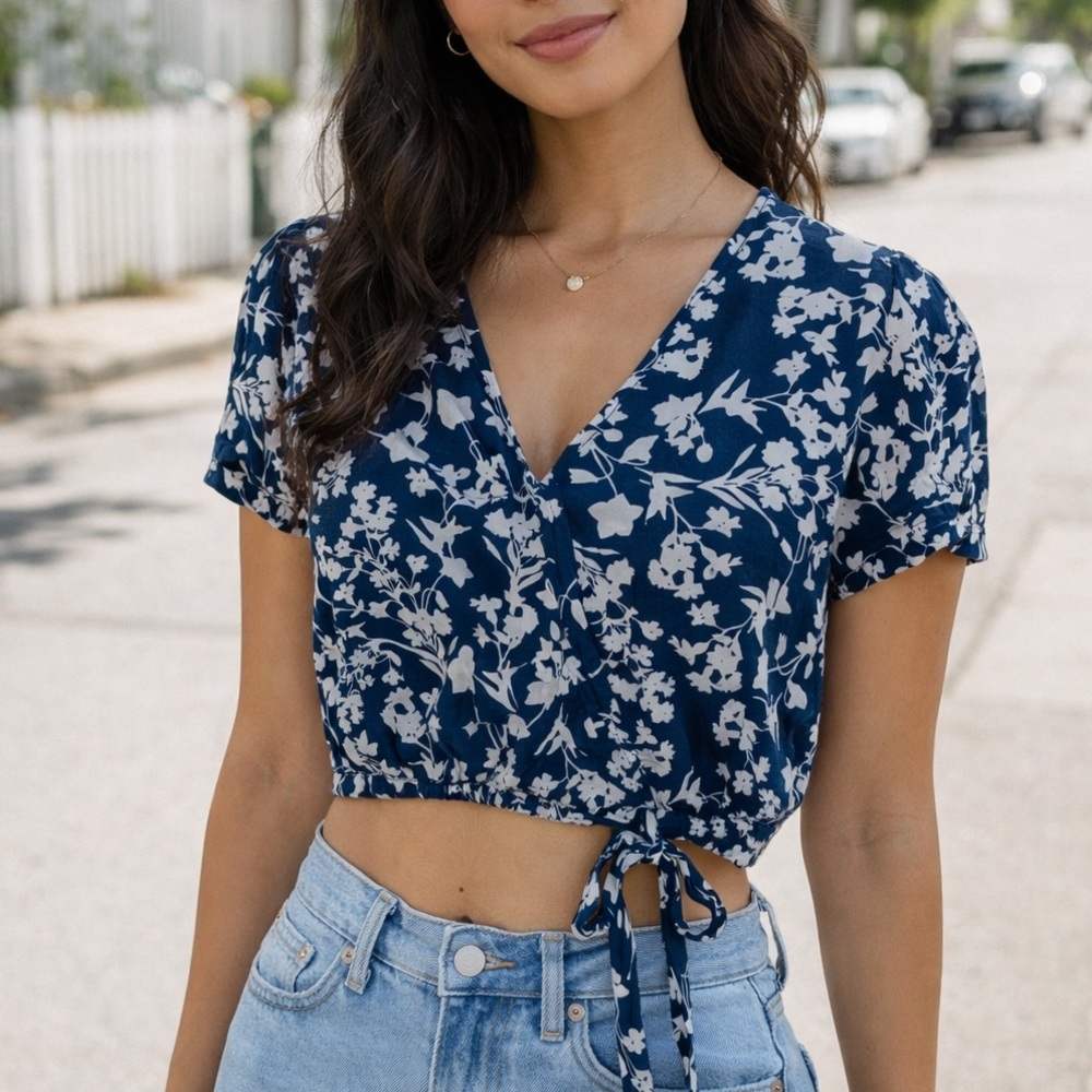 George Navy and White Floral Blouse
